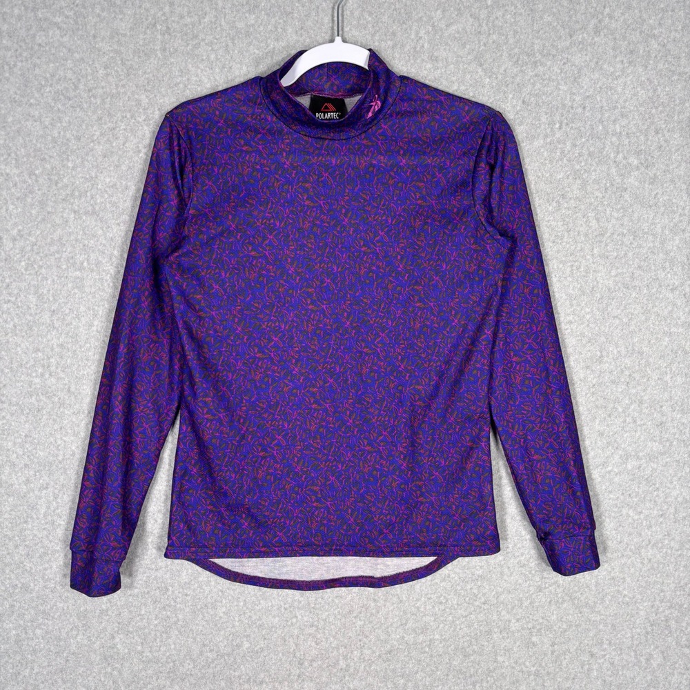 VTG Brooks Polartec Mock Neck Top Small Floral Thermal Base Layer Running Ski